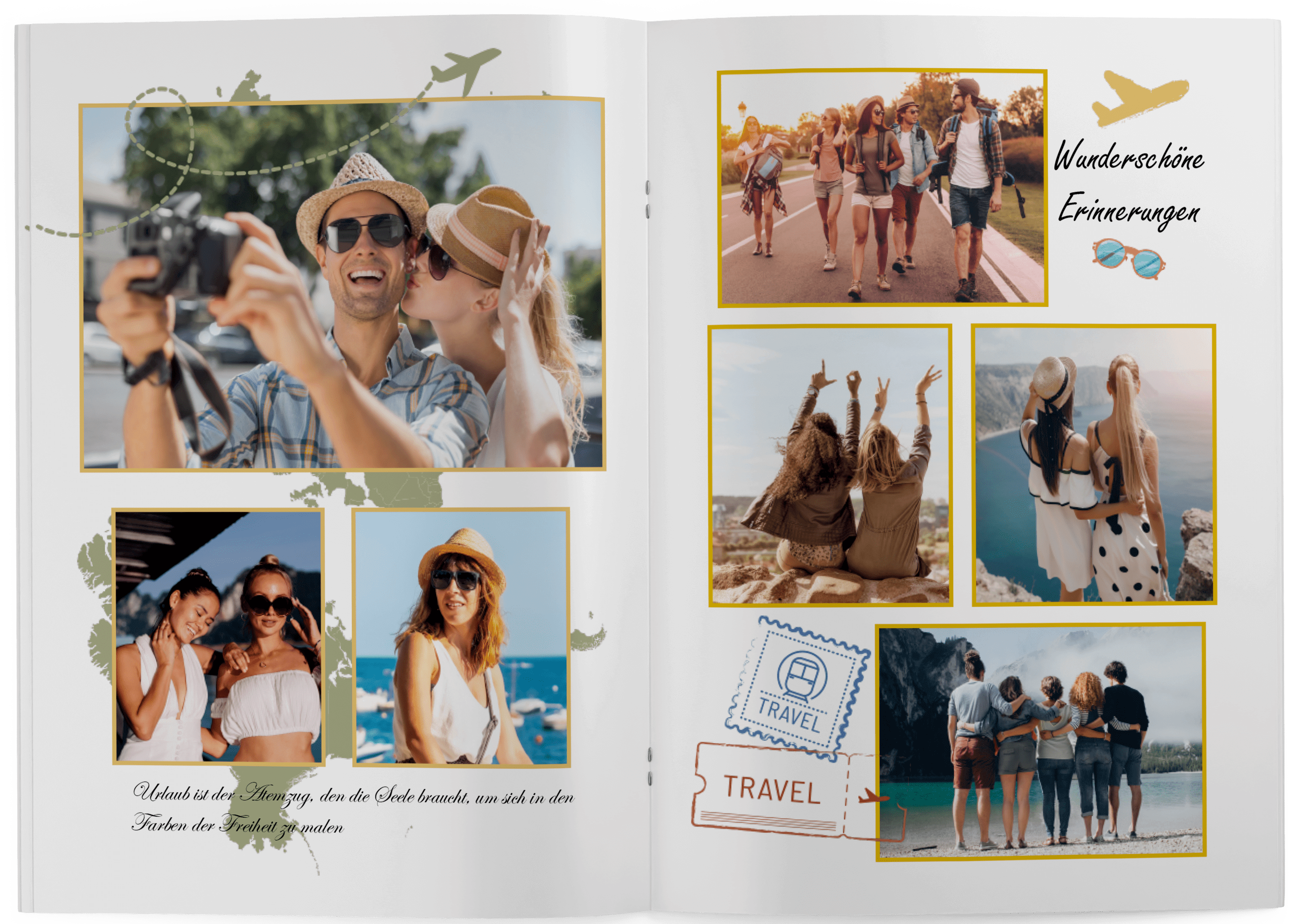 Vorlage für sommerliches Urlaubsfotobuch mit Erinnerungen