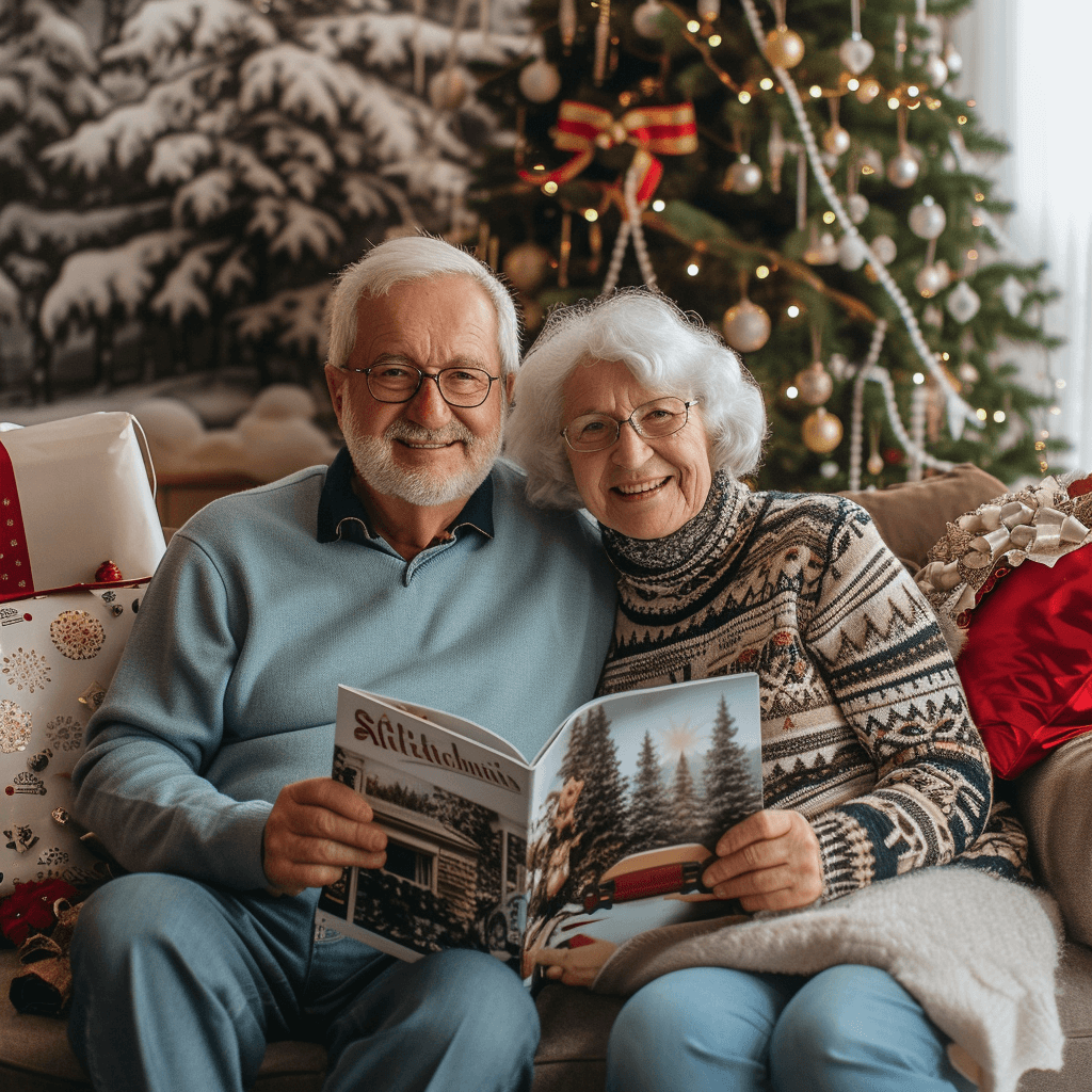Großeltern freuen sich über persönliches Weihnachtsfotobuch