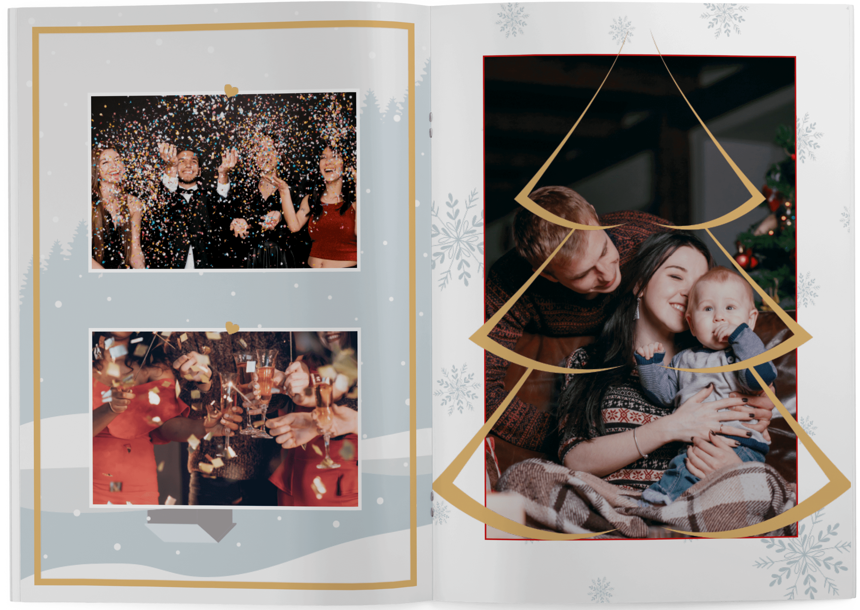 Template for festive Christmas photo book with picture galleries