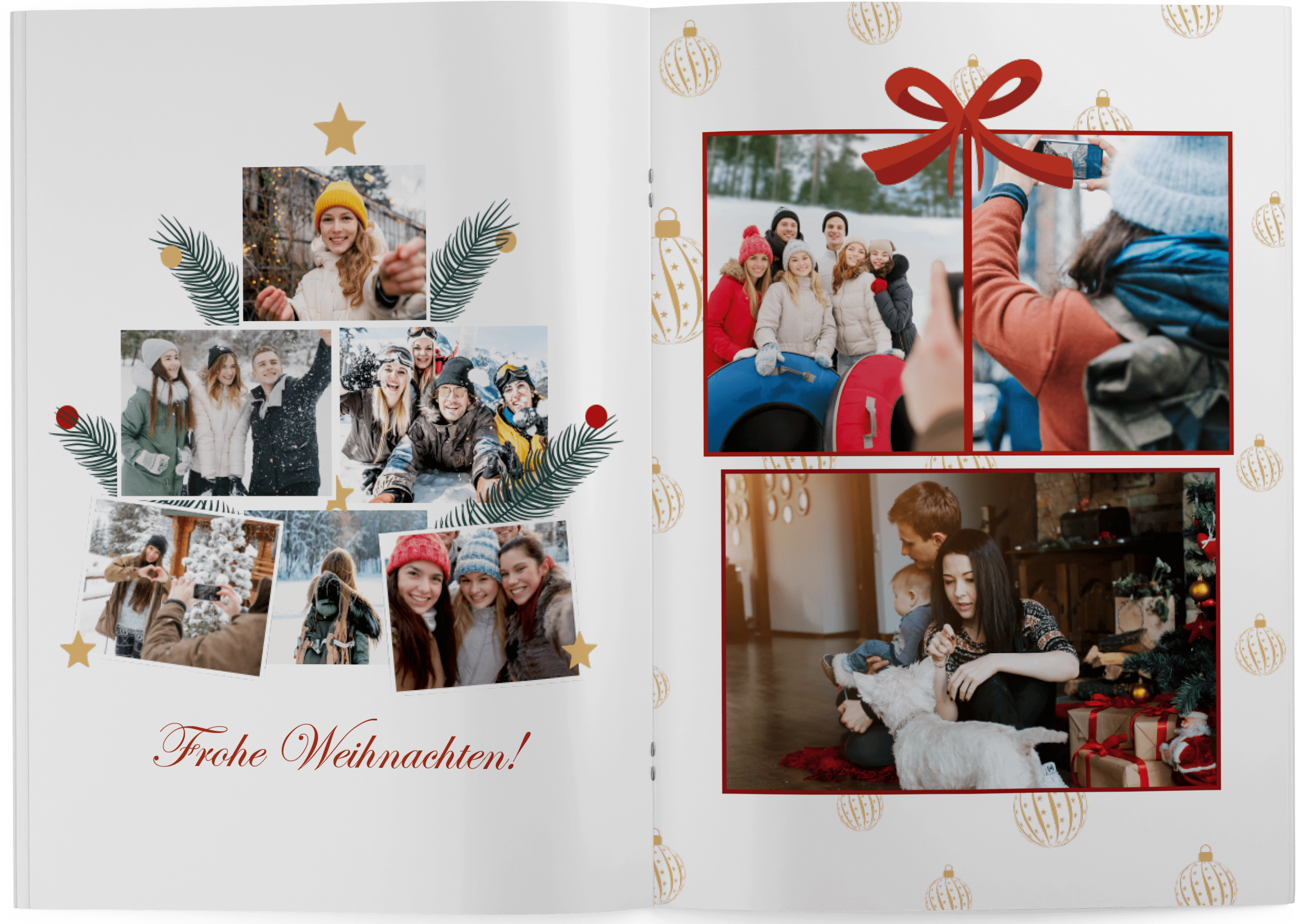 Template for festive Christmas photo book with collages