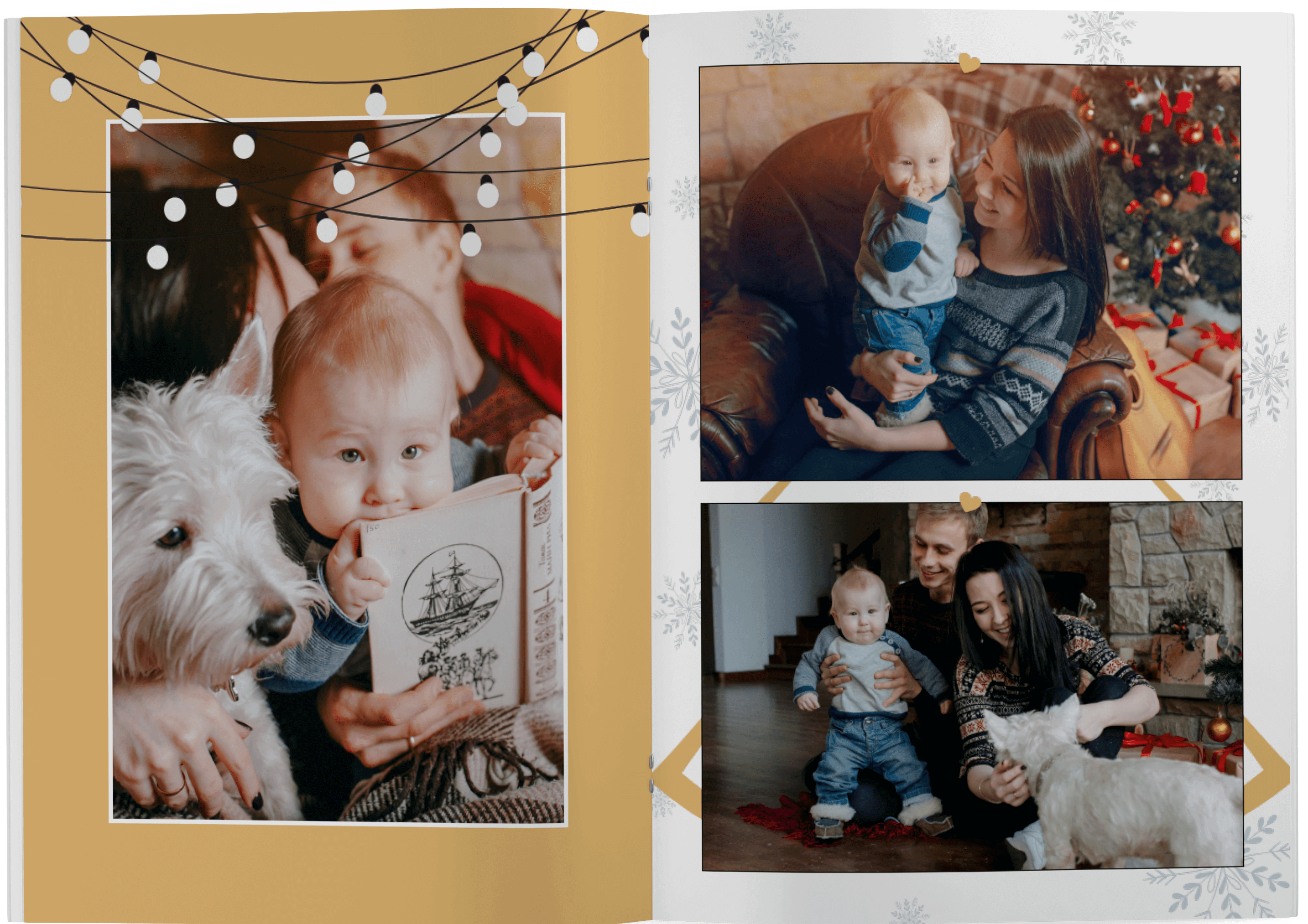 Template for festive Christmas photo book with family memories