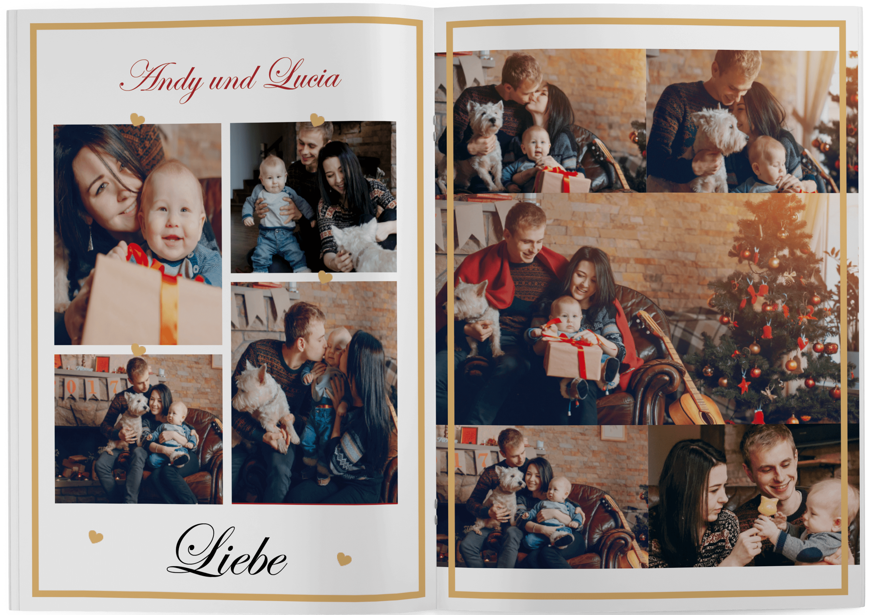 Template for festive Christmas photo book with lots of photos