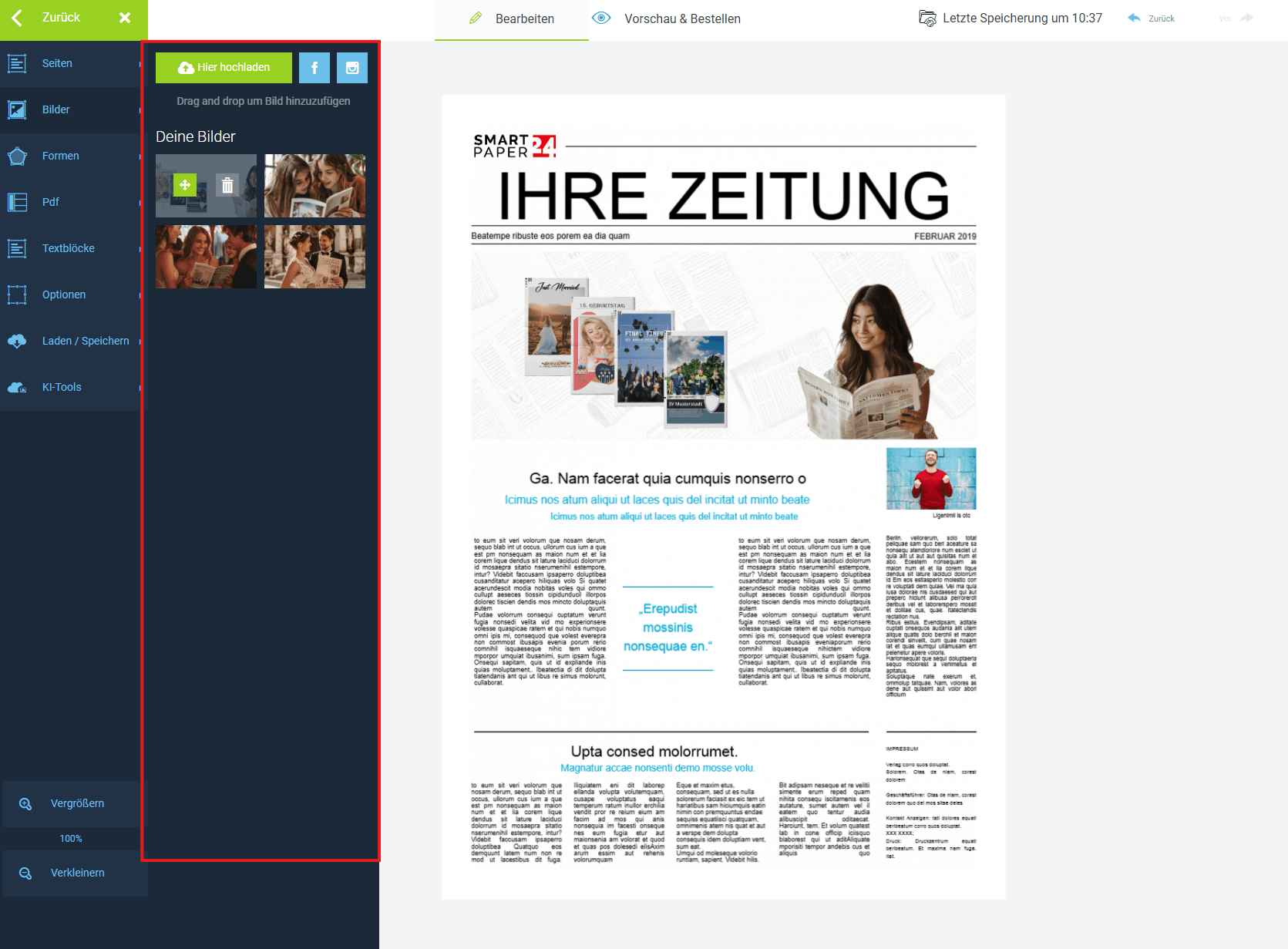 Bilderupload im Zeitungstool