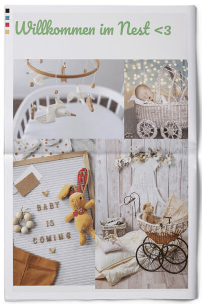 Editierbare Vorlage für Willkommen-Seite für Zeitung zur Geburt