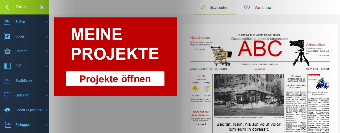 Projektliste für Zeitungen