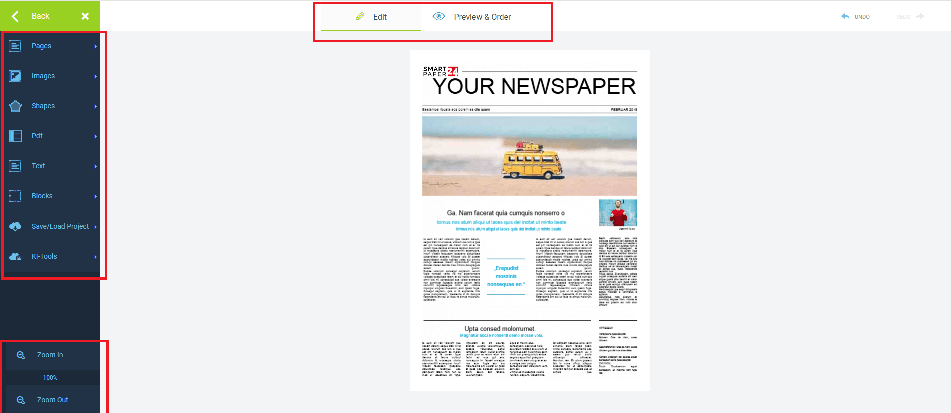 Design newspaper in online programme