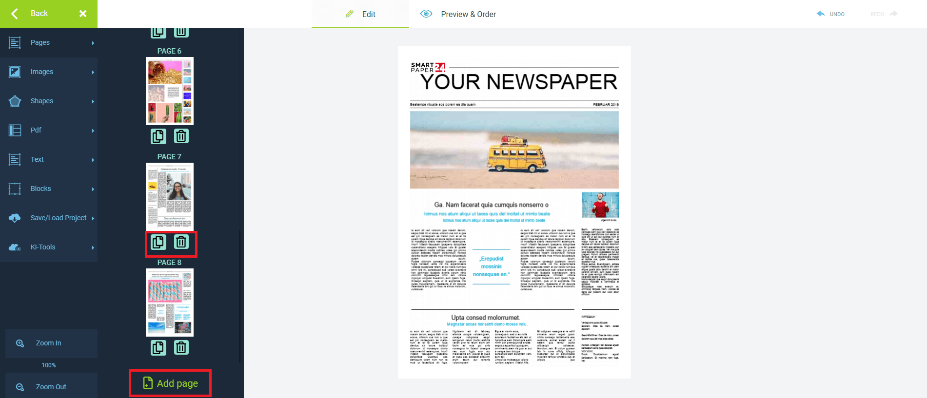 Edit newspaper pages online