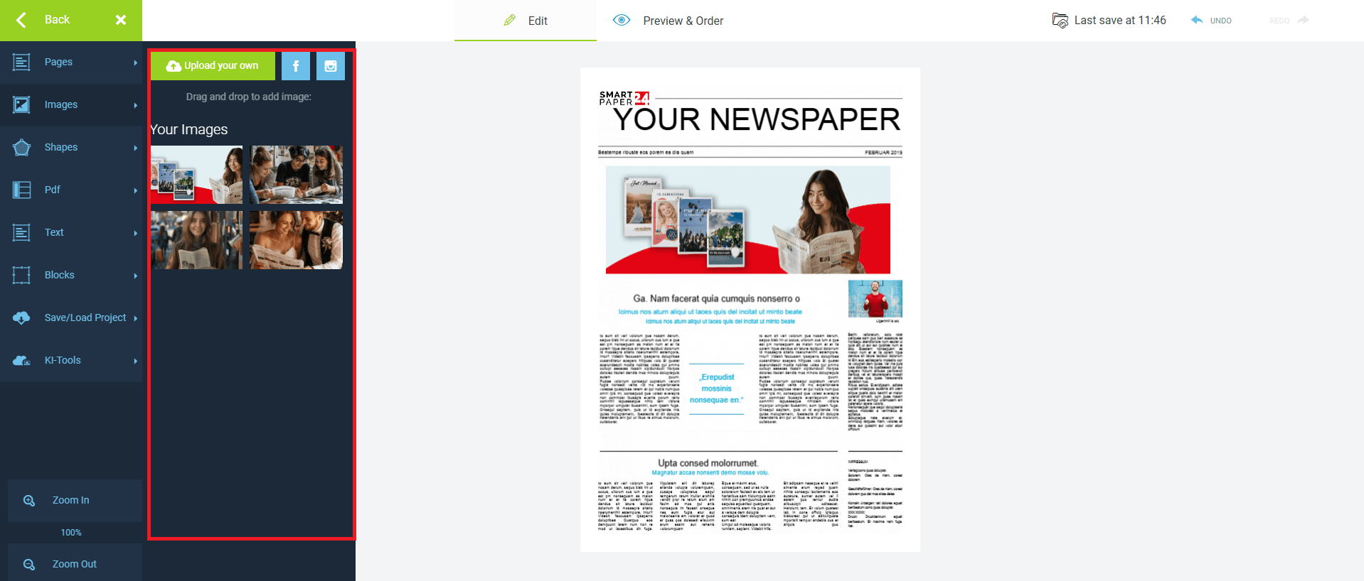 Image upload in newspaper tool