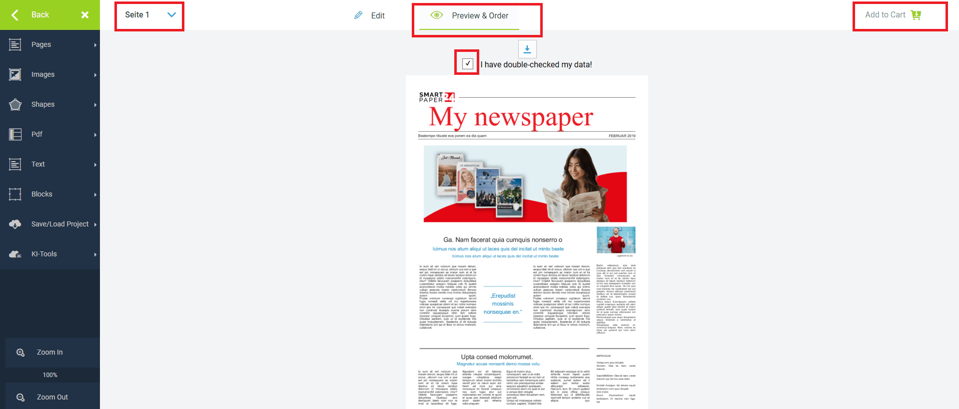 Check your customized newspaper in the print preview
