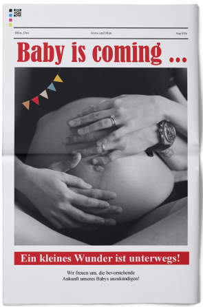 Zeitung Baby is coming gestalten