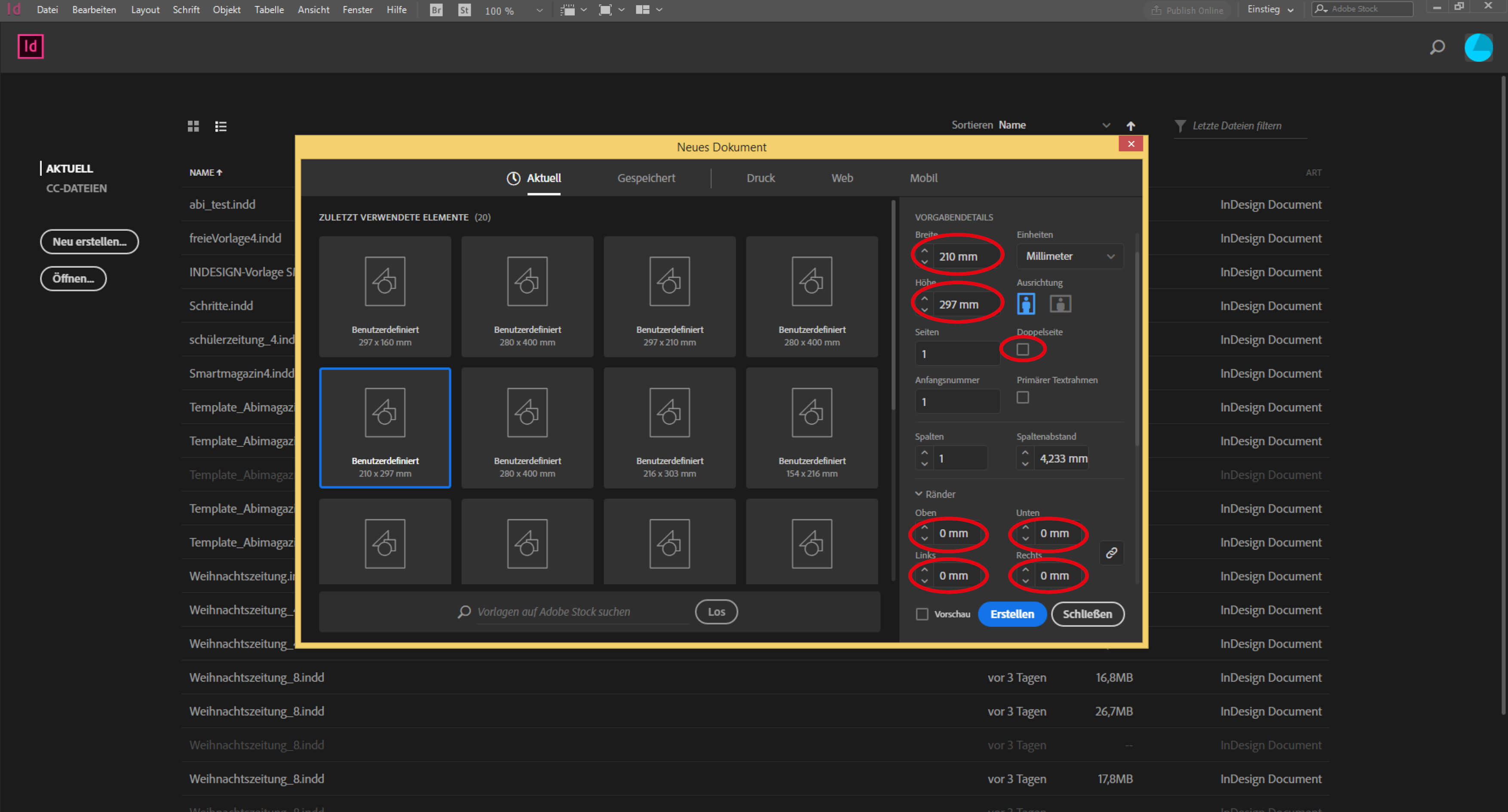 Seitenformat für Magazin in InDesign als DIN A4 einstellen