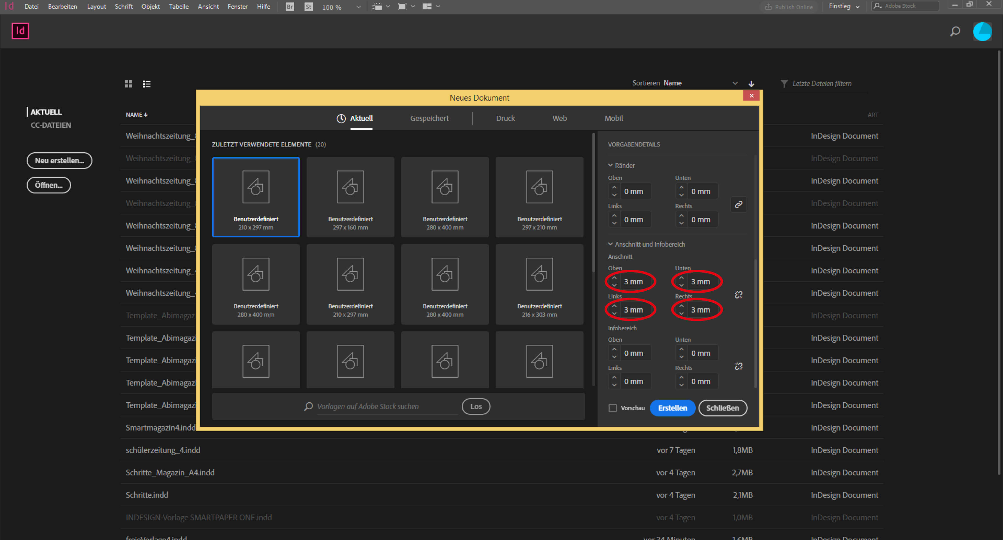 Anschnitt mit 3 Millimeter für Magazin in InDesign richtig einstellen