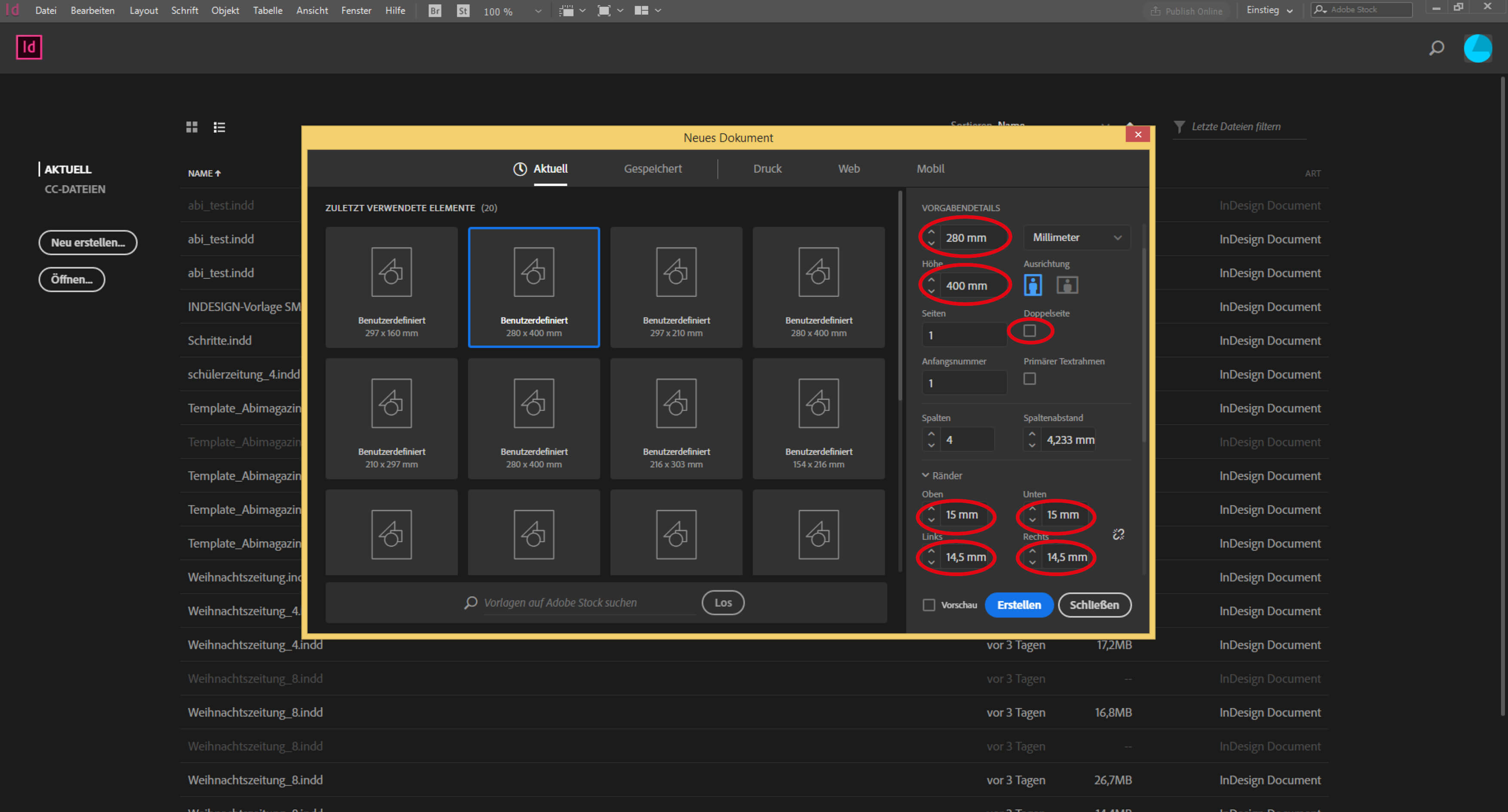 Seitenformat und Satzspiegel für Zeitung in InDesign einstellen