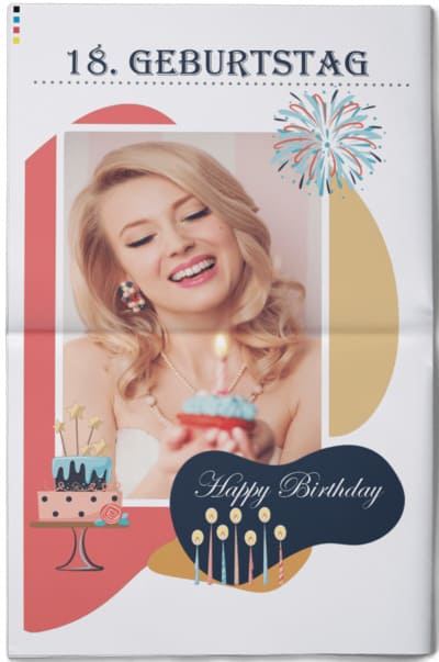 Geburtstagszeitung zum 18. Geburtstag mit Online-Vorlage gestalten